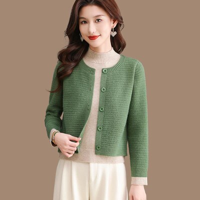 假两件羊毛毛衣女冬季加厚短款外套拼接上衣洋气时尚小个子打底衫