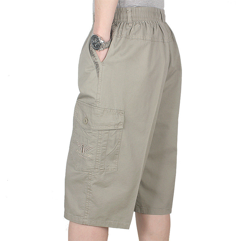 纯棉夏装短裤男松紧腰七分裤休闲中裤中老年男士全棉宽松大码马裤