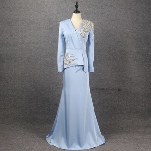 晚礼服主持人年会演出服简约优雅气质长裙晚装 新款 长袖