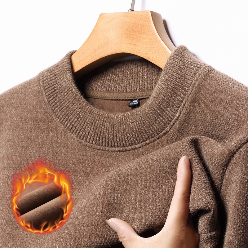 不起球一体绒半高领雪尼尔毛衣男士加绒加厚保暖上冬装保暖打底衫