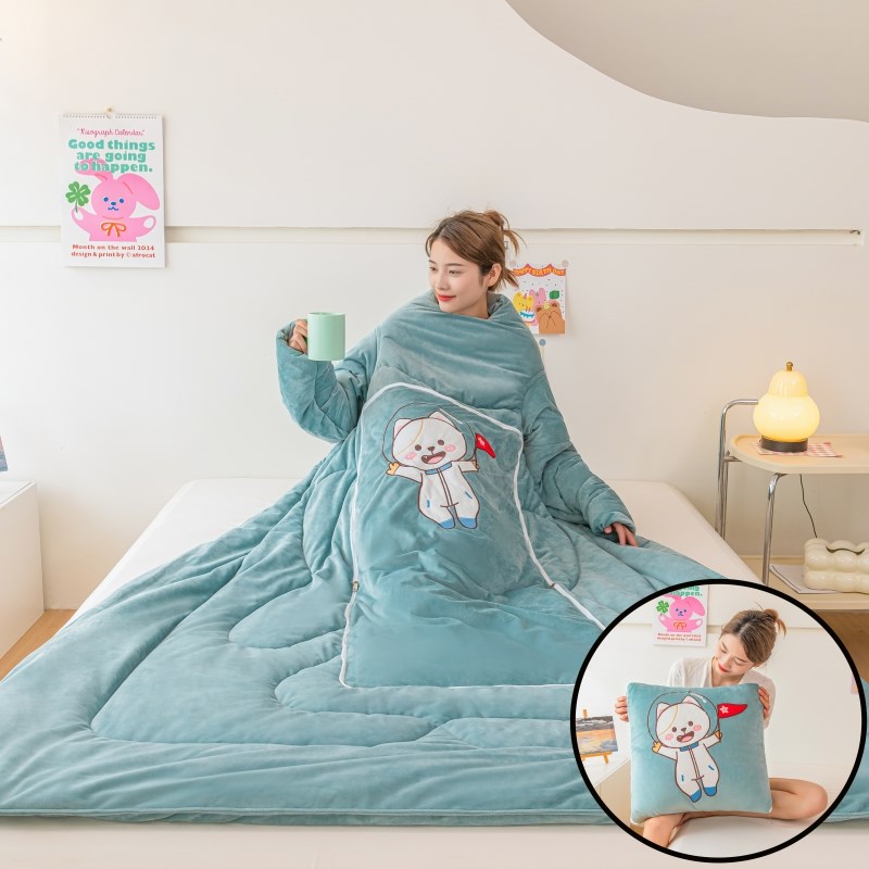 带袖冬天懒人被可以穿的抱枕车用被子两用车载午睡沙发二合一毛毯