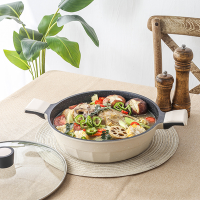 新款麦饭石不粘汤锅炒锅火锅电磁炉适用复底锅干锅家用煮锅平底锅