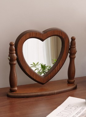 中古梳妆台镜子摆件化妆镜台式桌面复古主卧室梳妆镜学生宿舍摆件