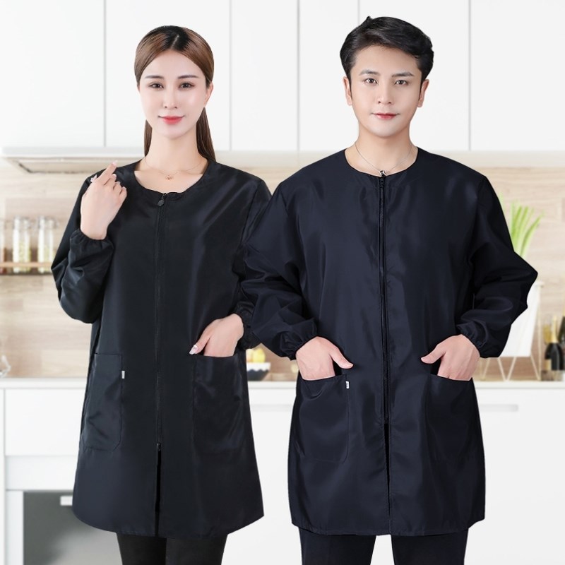 时尚立领罩衣家用防水防油厨房围裙有袖无帽大褂工作服薄款外套女