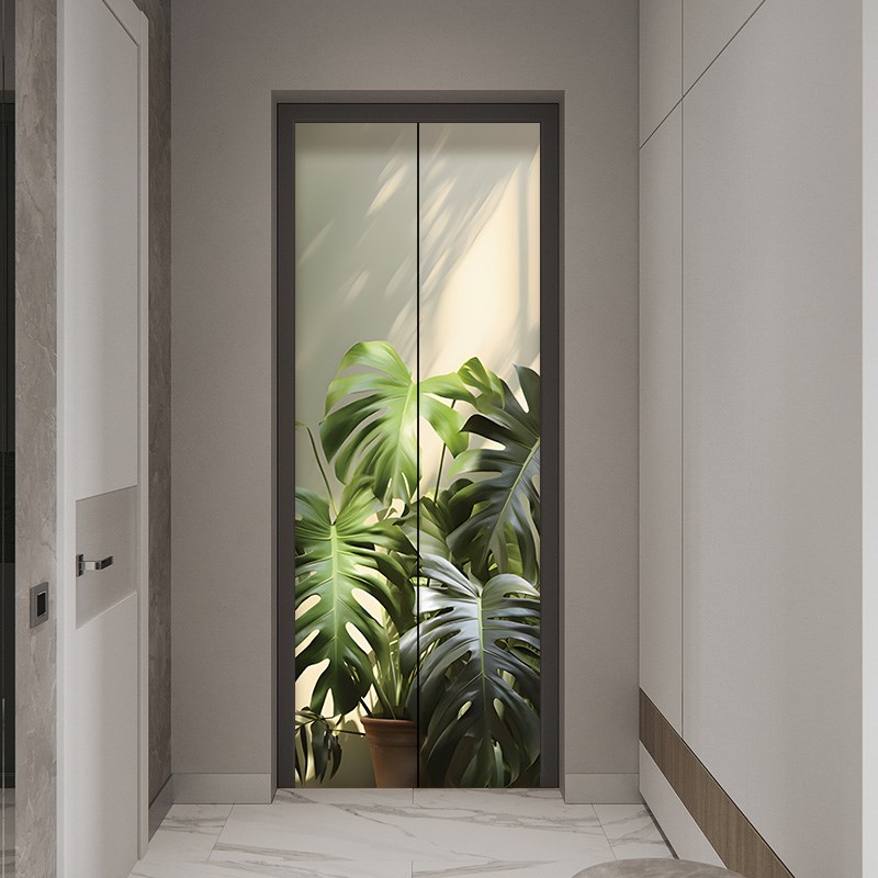 电梯门贴纸高级感一梯一户玄关水井门遮丑防水整张绿植装饰海报画