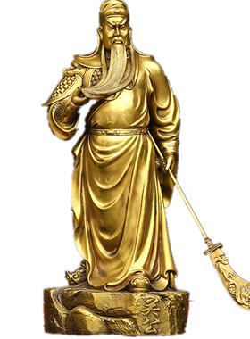 纯铜横刀提刀关公武财神武圣关羽关云长捋须家用供奉礼品桌面摆件