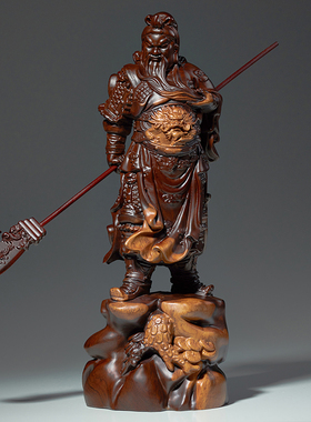 黑檀木雕武圣关公摆件2022新款实木质武财神关二爷关羽办公室供奉