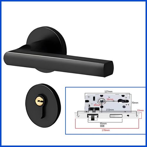 黑色分体房间卧室内磁吸静音门锁实木门锁把手家用方向通用简约