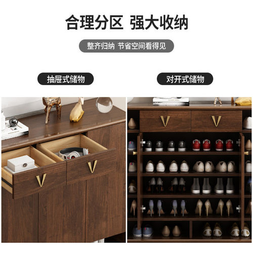 新中式家用一体挂衣架鞋柜进门储物玄关柜入户门口实木框隔断柜子