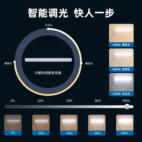 遥控灯管长条日光宿舍t5长条ledAPP智能磁吸粘贴大学生护眼可调光