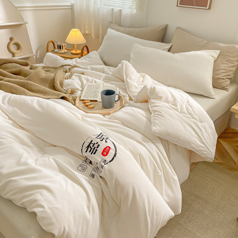 原棉大豆被加厚冬被单人双人春秋被1.5米1.8m2米被子简约白色灰色