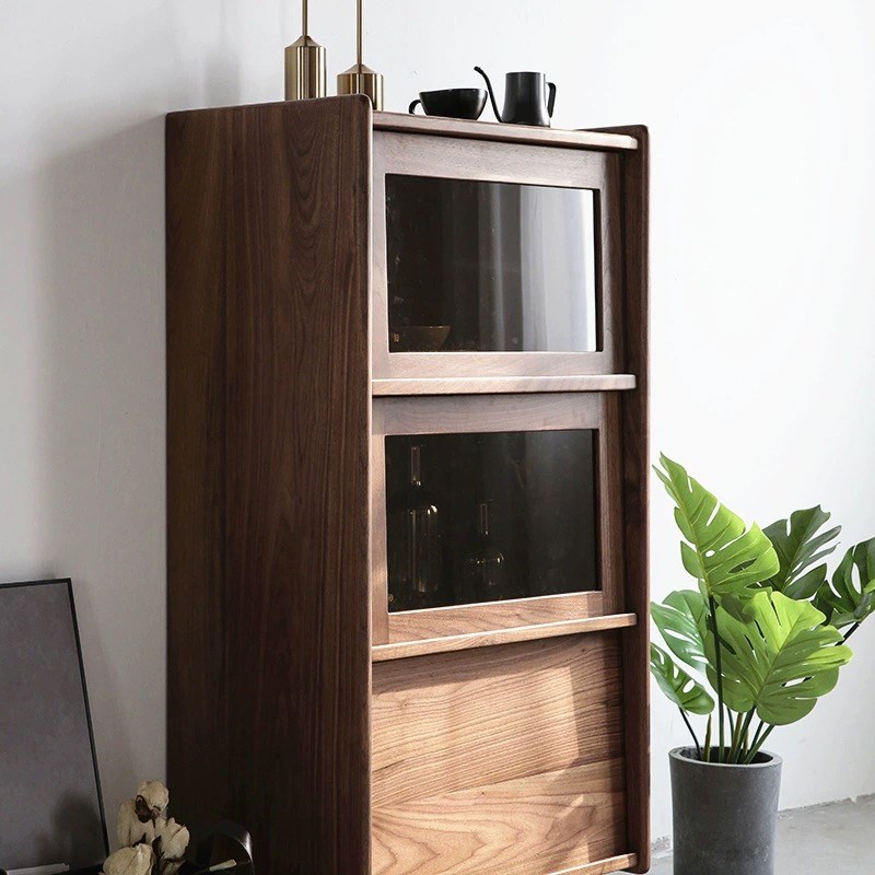 黑胡桃实木电视边柜沙发立柜北欧餐边柜客厅收纳柜厨房置物柜碗柜