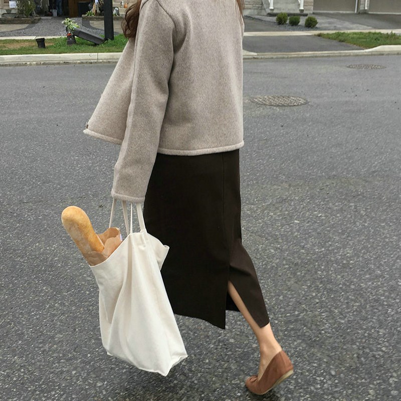 2024秋冬西装面料宽松直筒过膝休闲中长款后开叉半身裙子女装大码