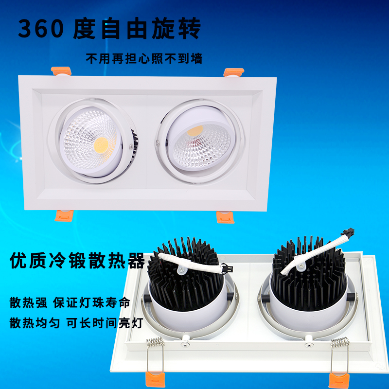 led斗胆灯双头豆胆灯嵌入式双排灯格栅灯双头格栅灯led双筒灯天花