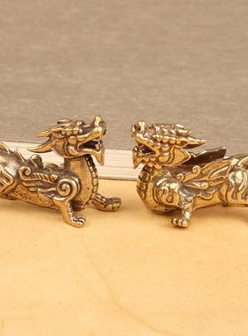 纯黄铜创意摆件挂件獬豸貔貅招财桌面办公司家居装饰礼品手把件