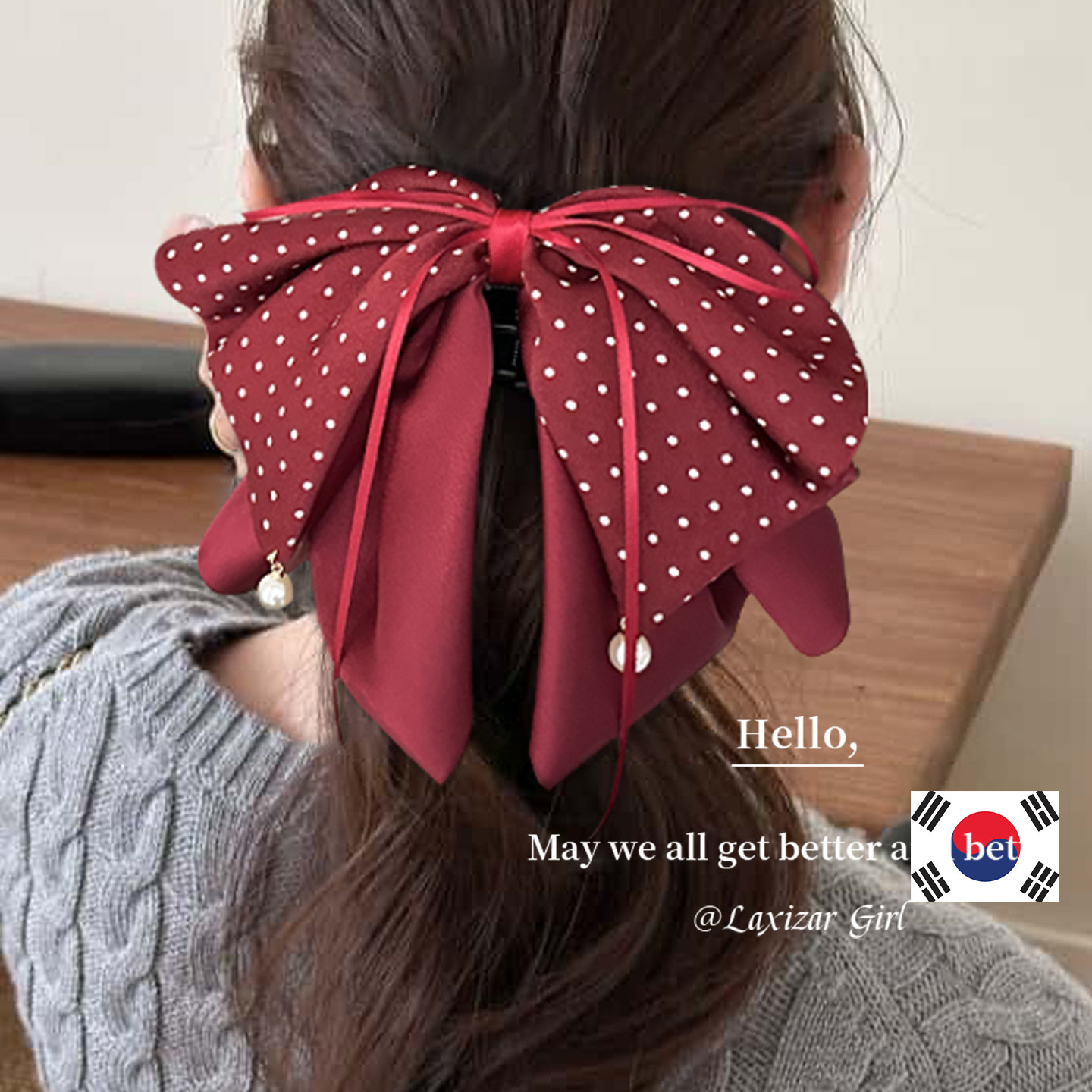 缎面红色波点蝴蝶结丝带马尾抓夹后脑勺固定高级感2025新款发卡女