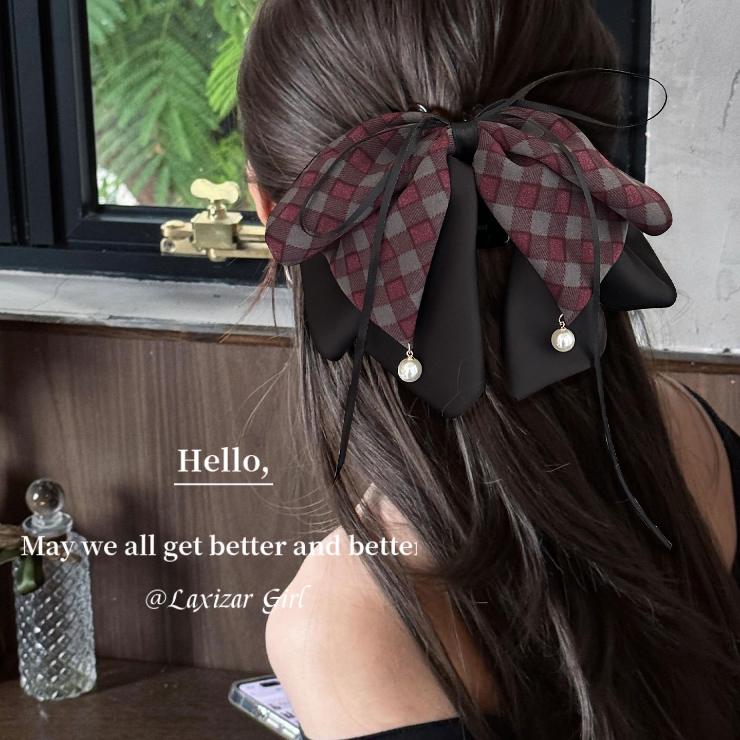 格子马尾抓夹发夹后脑勺盘发发卡