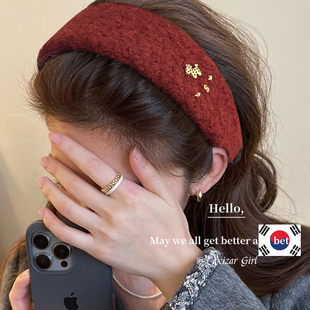 加宽羊羔毛红色发箍头箍压发防滑高颅顶新年马年发饰日常外戴发卡