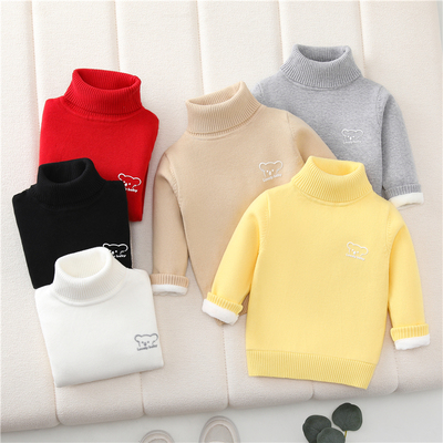 儿童高领毛衣加绒加厚中大童秋冬装男童针织衫女童宝宝纯棉内搭衣