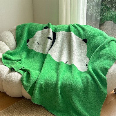 绿色半边绒毯子趴趴熊图案毛绒毯子轻奢家居装饰毯沙发盖毯春秋冬