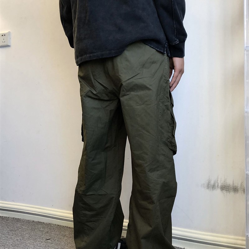 soxiox美式褶皱伞兵工装牛仔裤男女夏季款休闲复古直筒高级感裤子