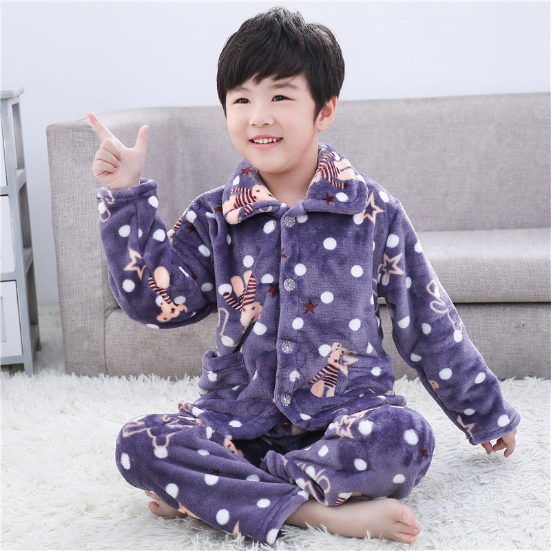 秋冬季儿童法兰绒睡衣女童宝宝男童家居服小孩加厚男孩珊瑚绒套装