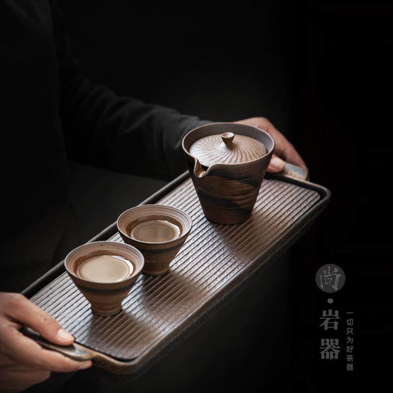 陶瓷茶盘家用泡茶盘小茶海复古小型托盘简约干泡盘长方形储水茶台