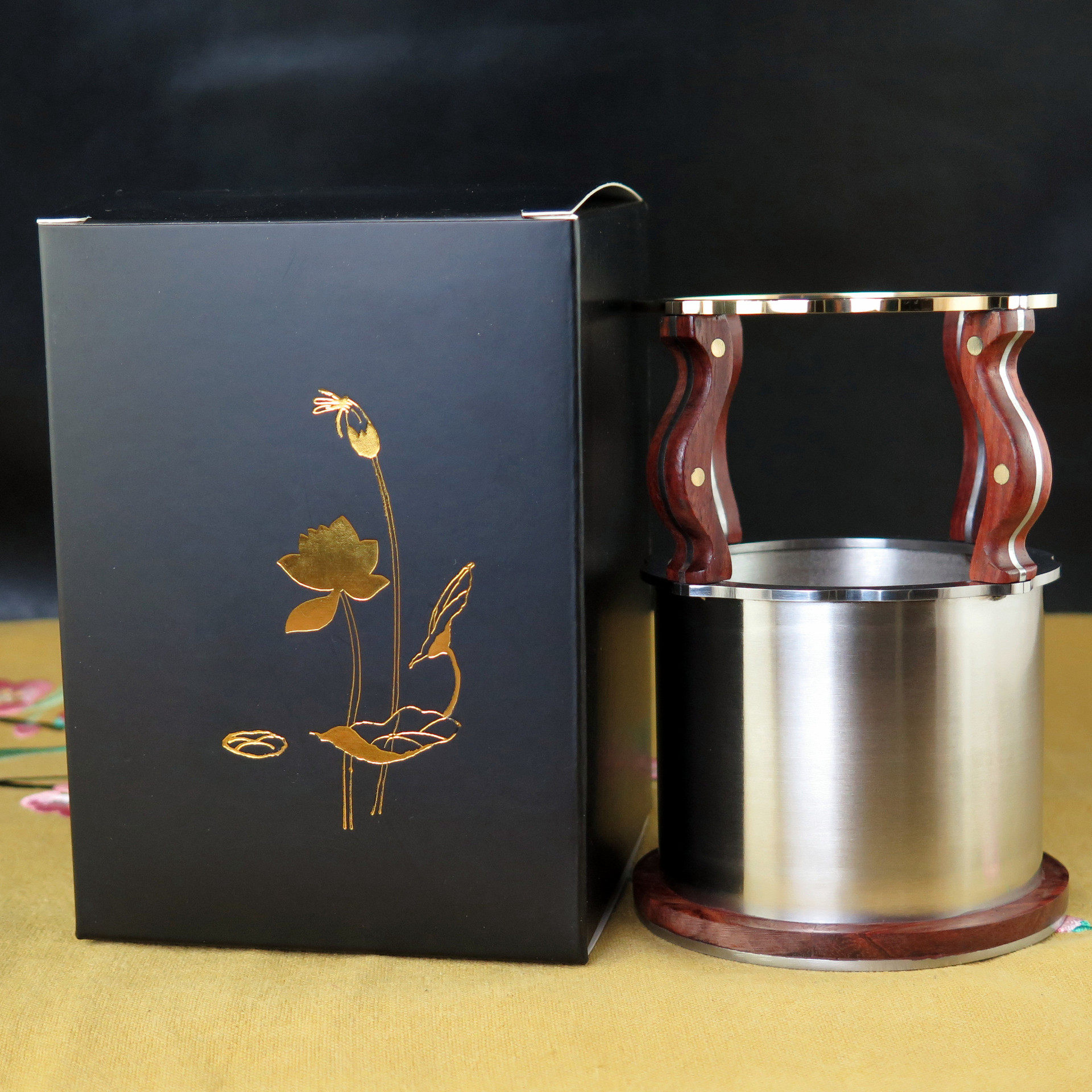 茶道六君子套装创意黄铜不锈钢血檀茶夹茶针收纳筒 摆件茶具配件