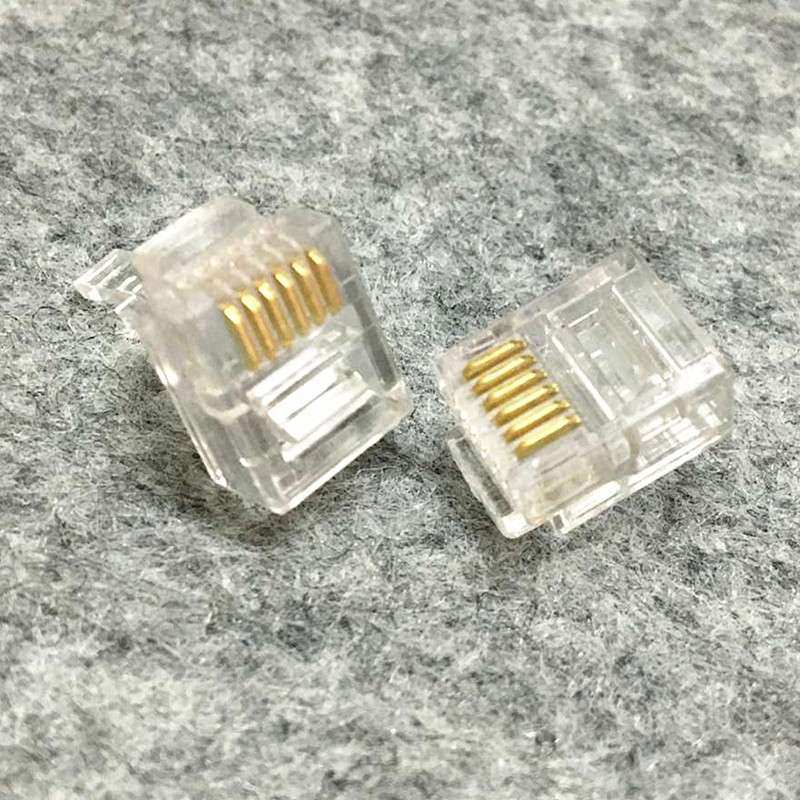 6芯RJ11电话水晶头六芯电话线接 语音6P6C六芯镀金电话机水晶头