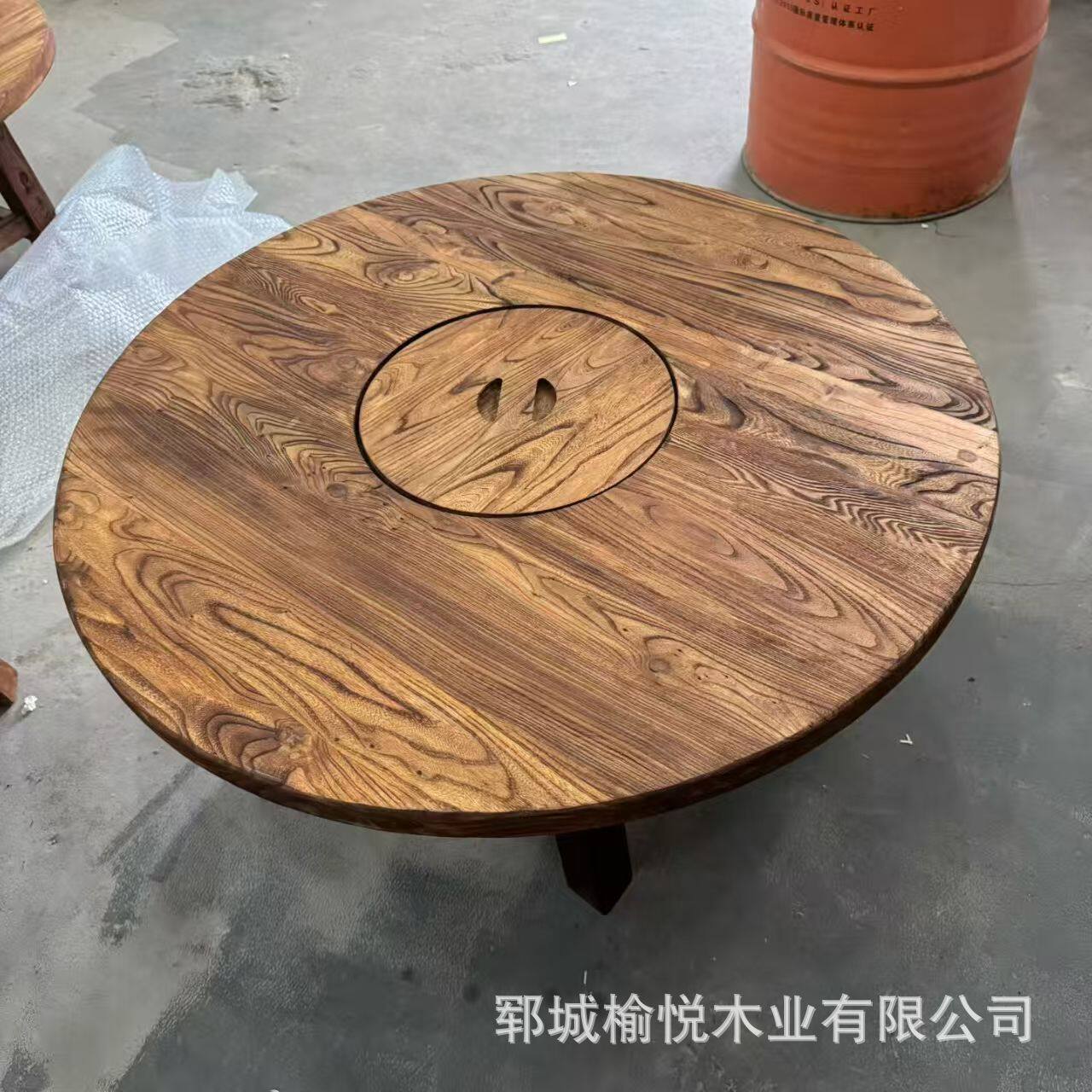 实木火锅桌室内围炉煮茶桌家用炭火烧烤桌榆木户外茶桌火锅店桌子