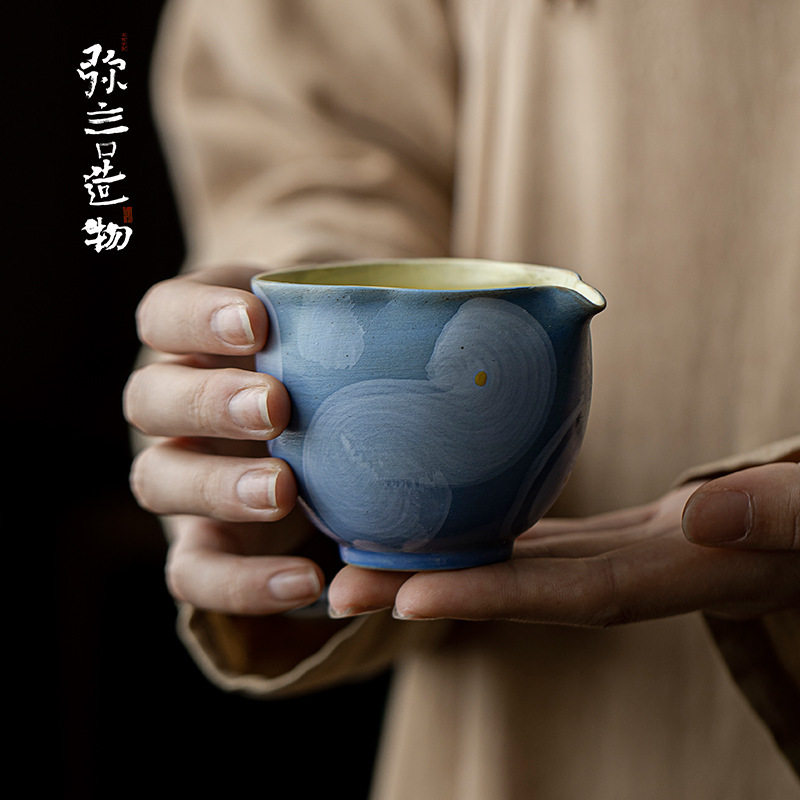 弥言诧寂风粉引手绘公道杯手工粗陶花口公杯家用分茶器日式匀杯