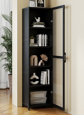夹缝窄书柜省空间简易落地带门书架防尘多层储物收纳柜家用置物柜