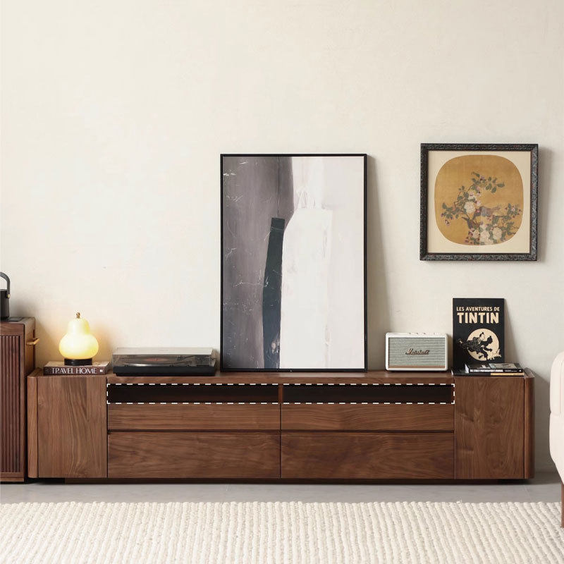 北美黑胡桃木全实木电视柜北欧简约客厅家用电视柜收纳一体储物柜