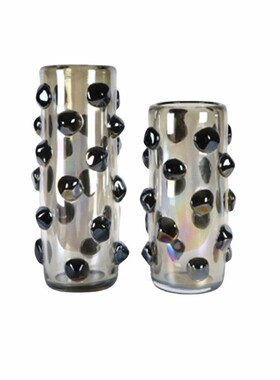 现代简约灰色蓝色黑点玻璃花器花瓶摆件样板房售楼处软装饰品