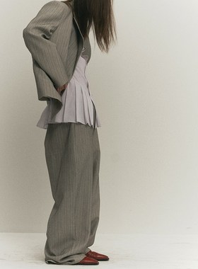 4Tra 24AW 职员人字纹西装套装 灰色西装外套阔腿西装裤