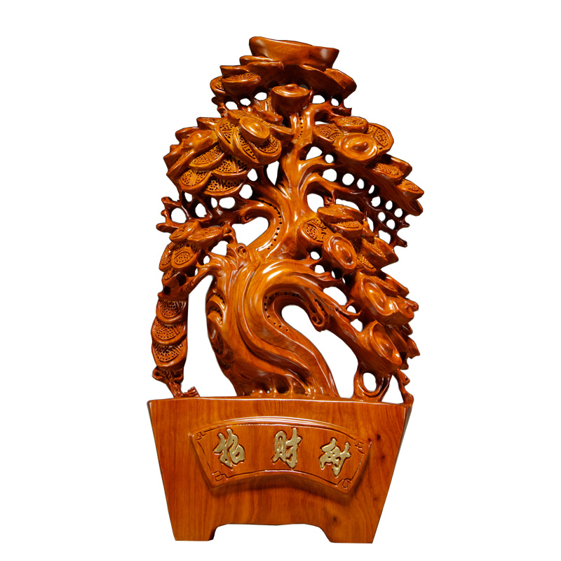 花梨木雕大树摆件客厅电视柜摇钱树实木装饰品店铺开业送礼工艺品