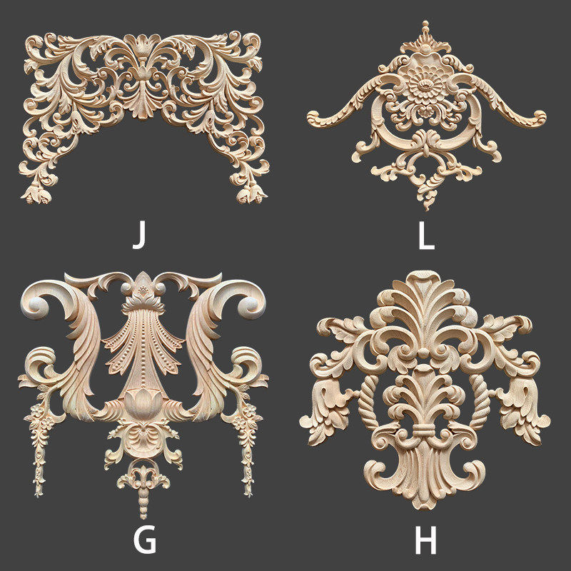 东阳木雕实木雕刻欧式贴花背景护墙柜门装饰角花法式婚礼雕花配件