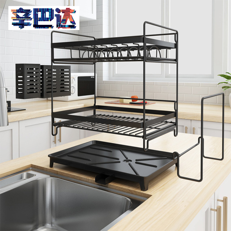 不锈钢碗架烤漆水槽沥水架厨房置物架2层用品收纳水池放碗碟架子