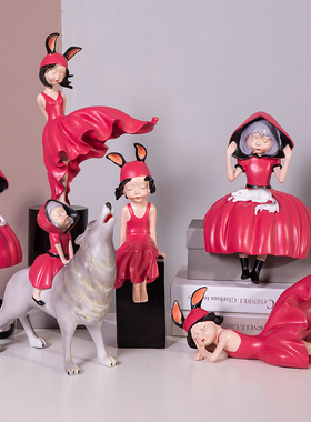 可爱少女红衣女孩摆件系列创意卧室桌面小摆设品送女生日礼物结婚