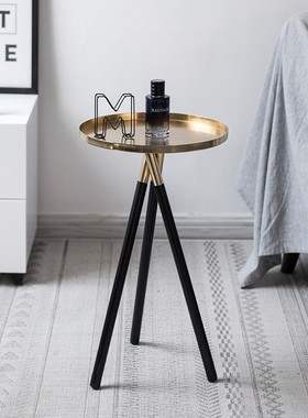 北欧时尚金色小茶几样板房间沙发边几简约角几卧室创意床头圆桌子