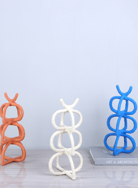 儿童房简约蓝色几何金属软装饰品摆件样板间客厅创意手工橙色陈设
