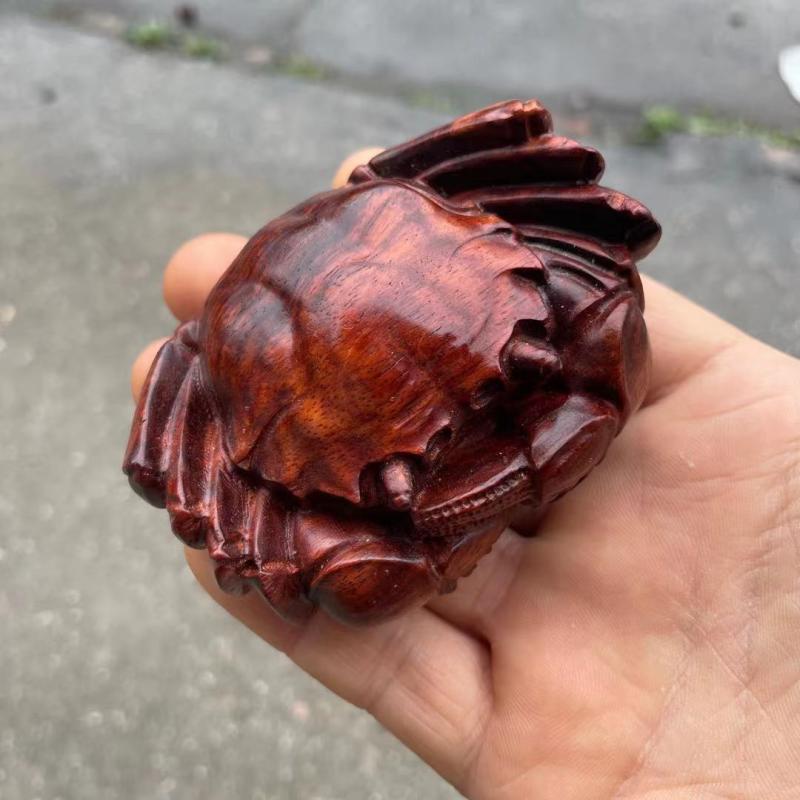 血檀木雕刻手把件盘玩招财螃蟹男士随身把玩件八方来财动物小摆件