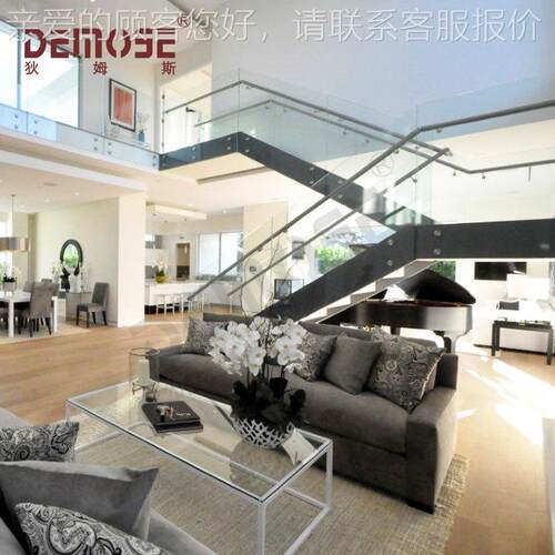 大型楼梯工厂制造 别墅钢结构楼梯 复式双钢板楼梯 黑白烤漆 出口