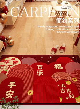 德国入户门地垫家用脚垫进门门口玄关地毯红色喜庆地毯免打理垫子