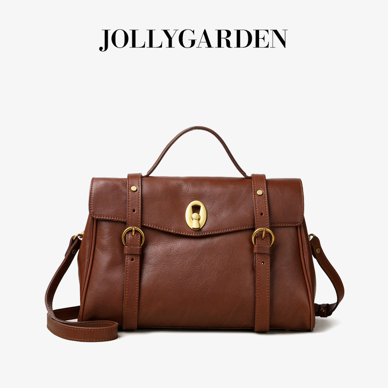 JOLLY GARDEN【简驿】新款头层牛皮复古通勤大容量手提单肩邮差包,箱包皮具/热销女包/男包,邮差包,淘宝优惠券,粉丝福利购,淘宝优惠卷