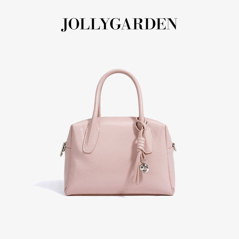JOLLY GARDEN【黛安】粉色牛皮保龄球包手提通勤大容量单肩斜挎包,箱包皮具/热销女包/男包,波士顿包,淘宝优惠券,粉丝福利购,淘宝优惠卷