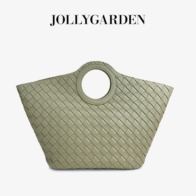 JOLLY GARDEN【藤萝】新款简约圆手柄编织菜篮子休闲手腕手提女包