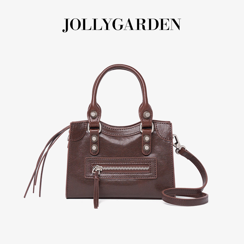 JOLLY GARDEN【闪行】新款头层牛皮迷你机车包通勤手提单肩斜挎包