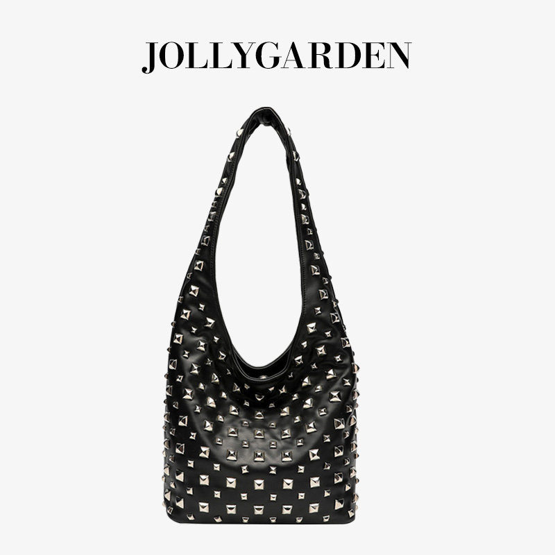 JOLLY GARDEN【锐芒】跨境潮流个性铆钉水桶包休闲手提单肩机车包