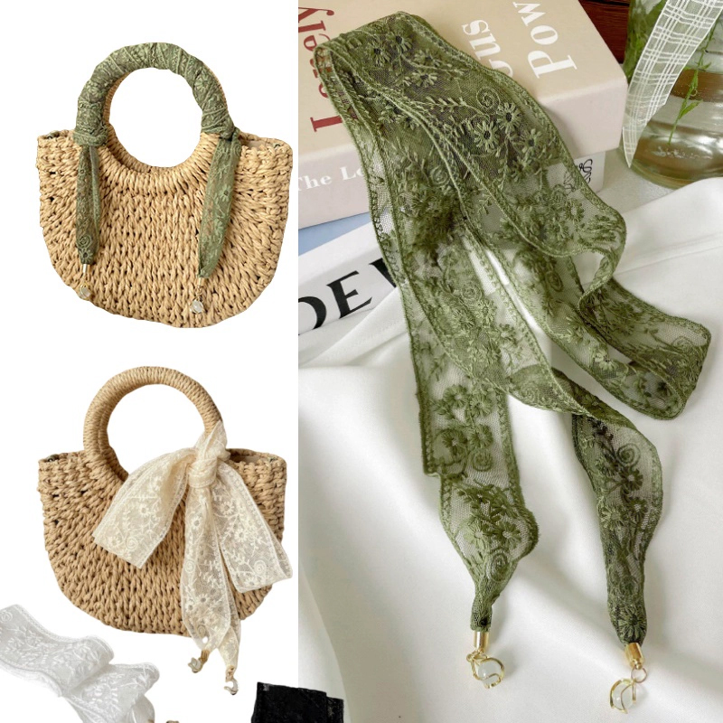 缠包手柄丝巾装饰绑包包丝带绿色蕾丝围巾长条飘带束发带职业领巾